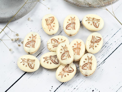 Cat Beads - Kitty Beads - Egyptian Cat - Czech Glass Beads - 12x16mm - 12pcs - (5109)