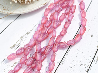 Czech Glass Tulip Flower Beads - Crystal Blue Lilac Shimmer - 12x8mm - 12pcs - (A549)
