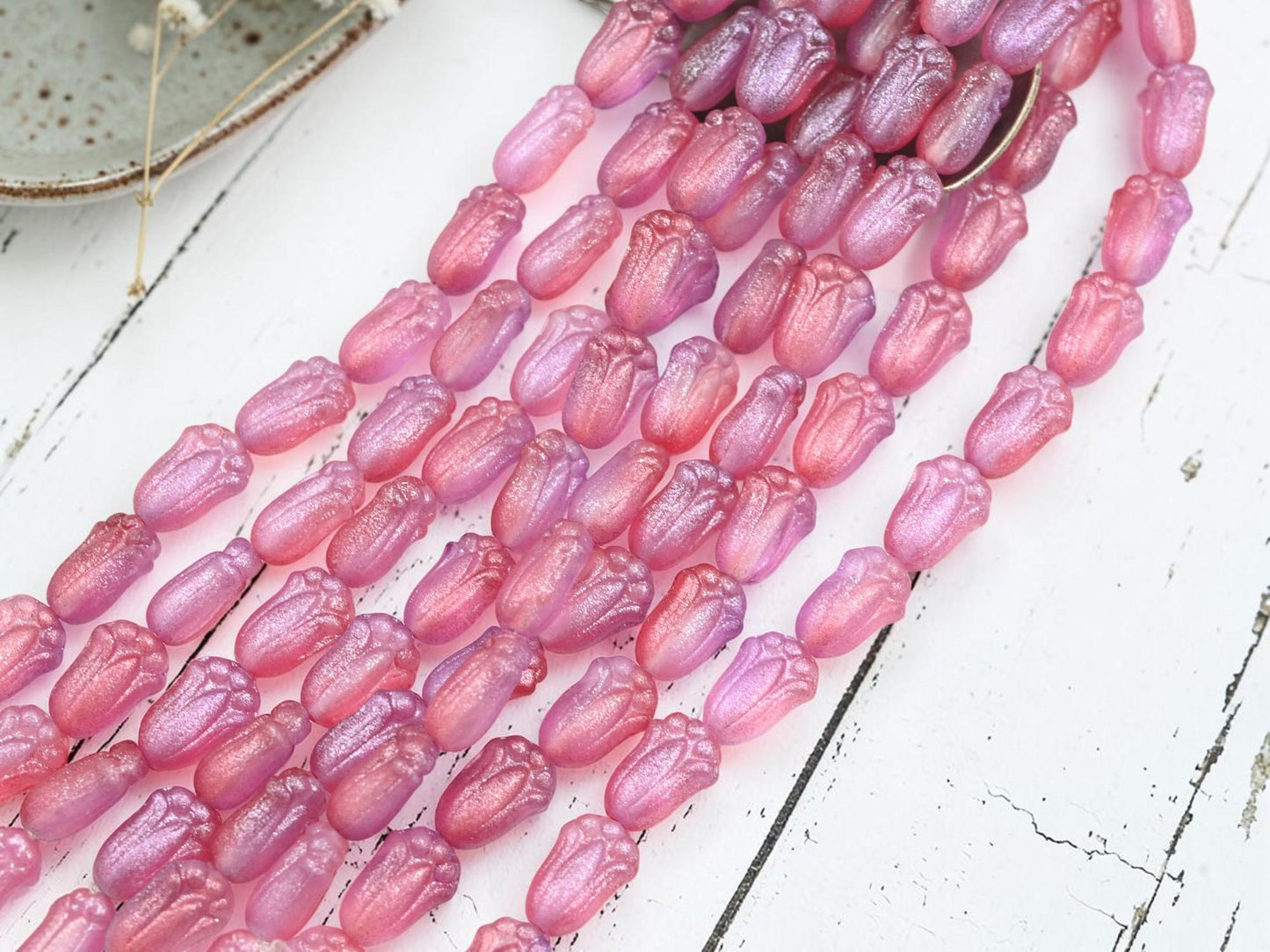 Czech Glass Tulip Flower Beads - Crystal Blue Lilac Shimmer - 12x8mm - 12pcs - (A549)