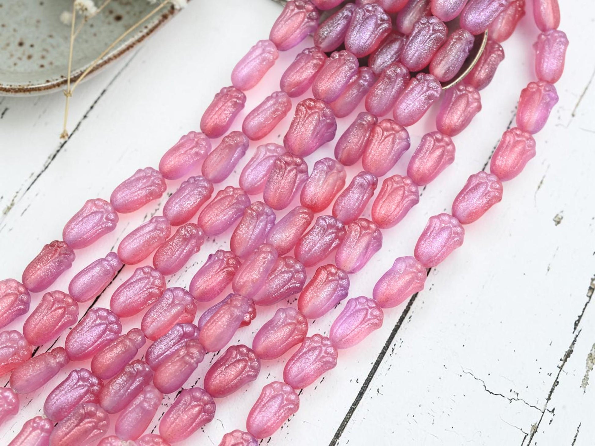 Czech Glass Tulip Flower Beads - Crystal Blue Lilac Shimmer - 12x8mm - 12pcs - (A549)