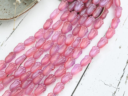 Czech Glass Tulip Flower Beads - Crystal Blue Lilac Shimmer - 12x8mm - 12pcs - (A549)