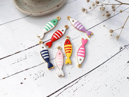Gold Plated Stainless Steel Enamel Metal Fish Charms - 18x5mmn - 10pcs - (1150)