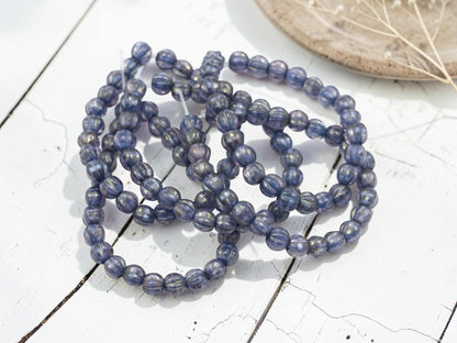 Czech Glass Large Hole Round Melon Beads - Purple Washed Golden Grape - 6mm - 25pcs - (1758)