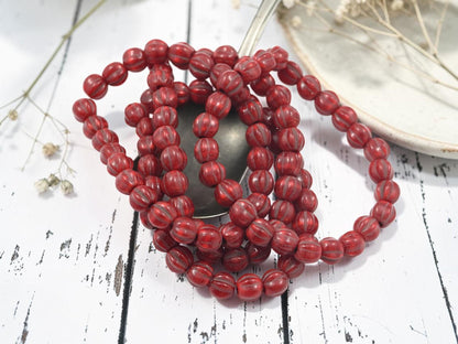 Czech Glass Large Hole Round Melon Beads - Bronze Washed Varigated Red - 6mm - 25pcs - (967)