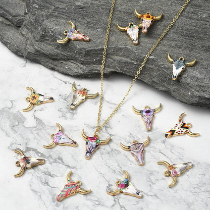Metal Charms - Bohemian Charms - Cow Charms - Floral Charms - Enamel Charms - Tau Cow - 15pcs - 22x21mm - (5907)