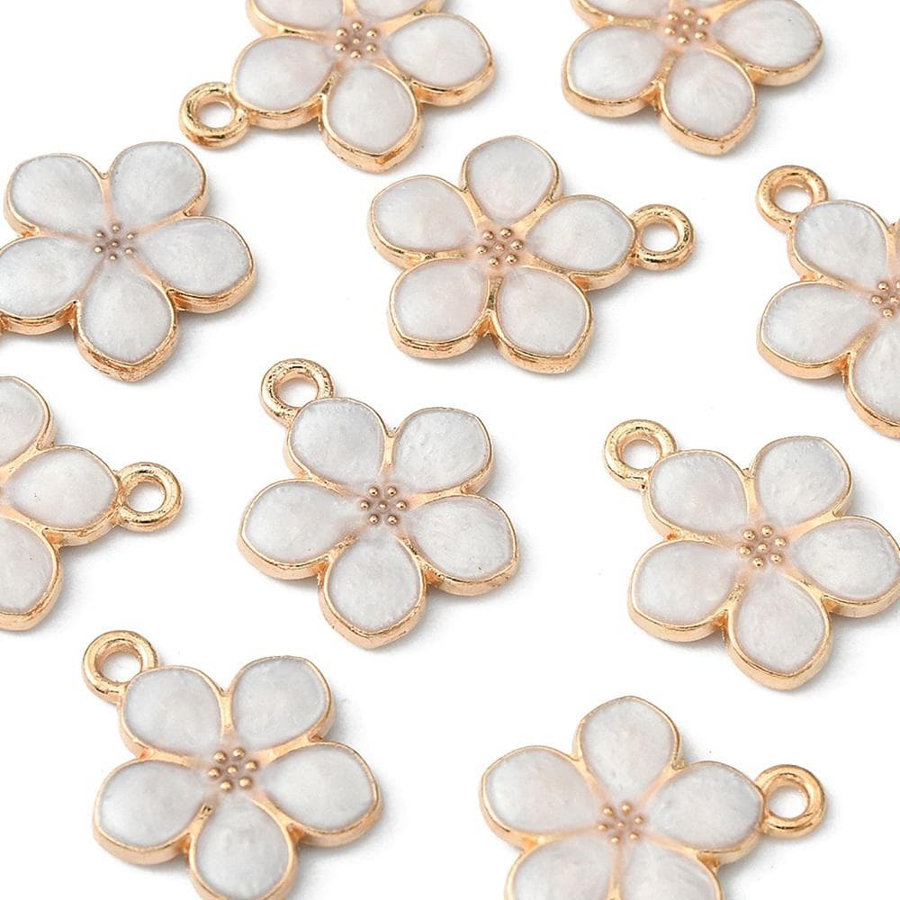 Flower Charms - Gold Charms - Enamel Charms - Metal Charms - Floral Charms - 10pcs - 17x15mm - (B673)
