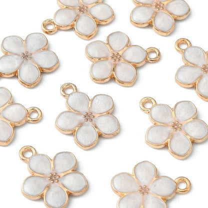 Flower Charms - Gold Charms - Enamel Charms - Metal Charms - Floral Charms - 10pcs - 17x15mm - (B673)