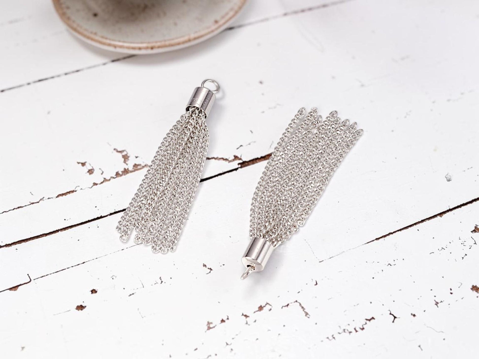 Platinum Silver Plated Iron Chain Tassel with Cap - 54x6mm - 5pcs - (B704)