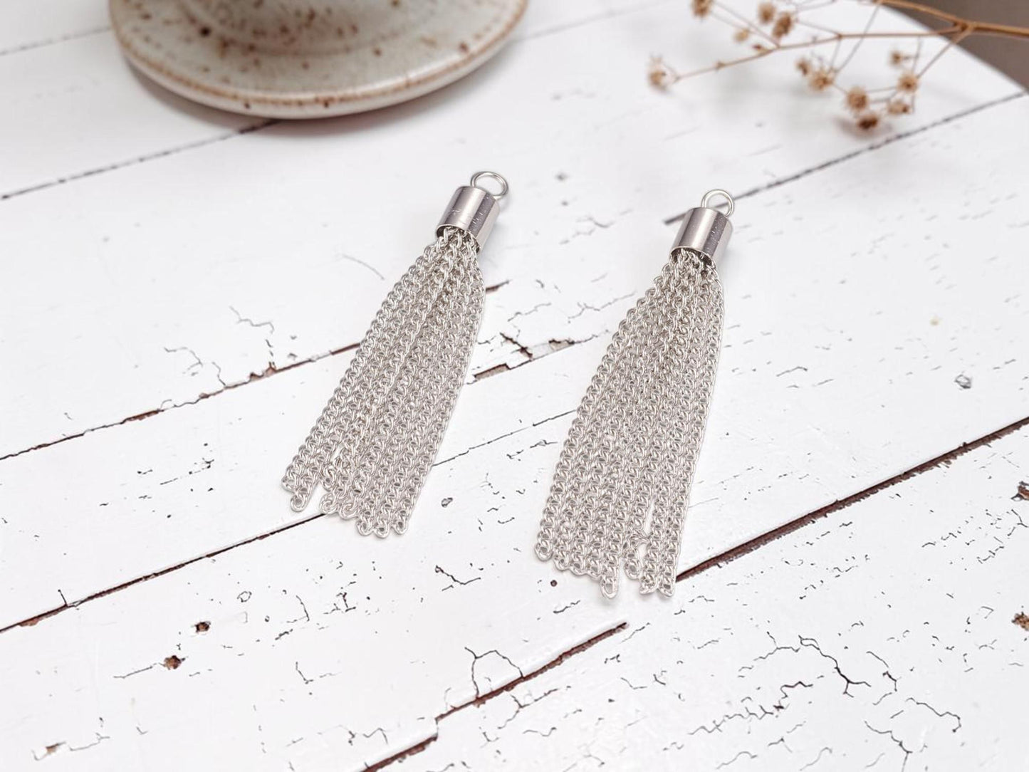 Platinum Silver Plated Iron Chain Tassel with Cap - 54x6mm - 5pcs - (B704)