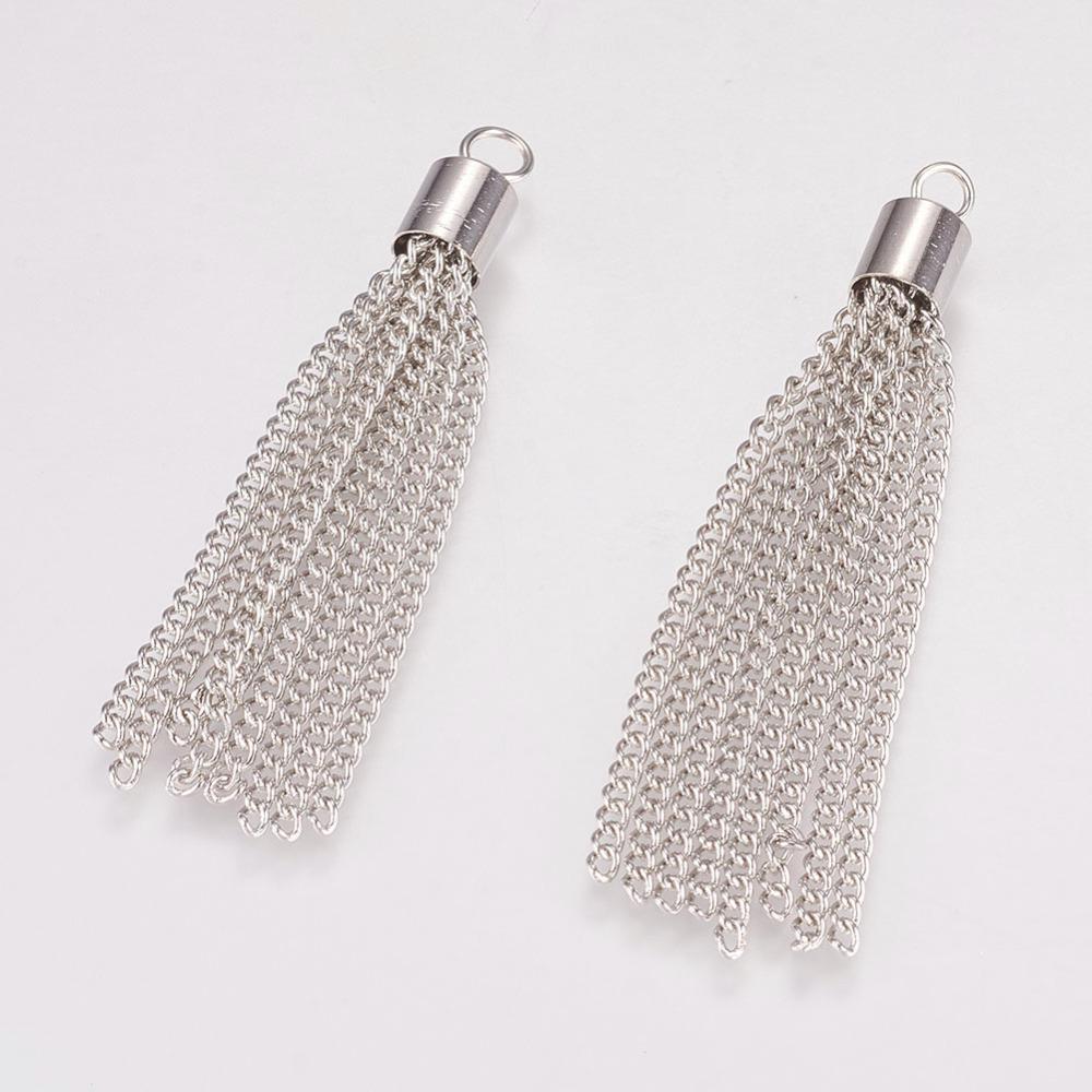 Platinum Silver Plated Iron Chain Tassel with Cap - 54x6mm - 5pcs - (B704)
