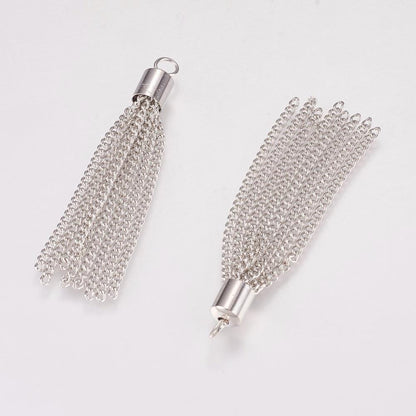 Platinum Silver Plated Iron Chain Tassel with Cap - 54x6mm - 5pcs - (B704)