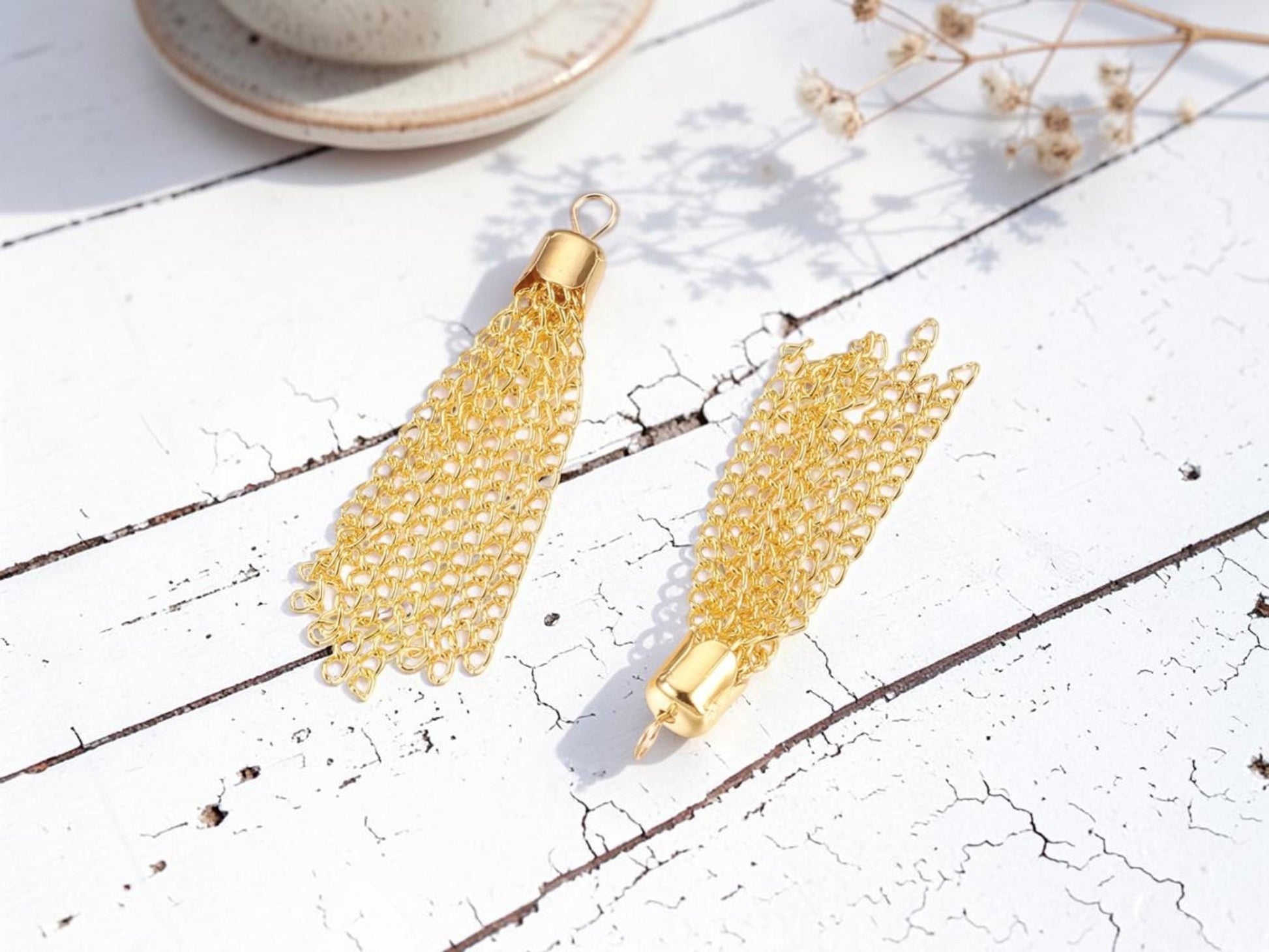 Gold Plated Iron Chain Tassel with Cap - 52x6mm - 5pcs - (B211)