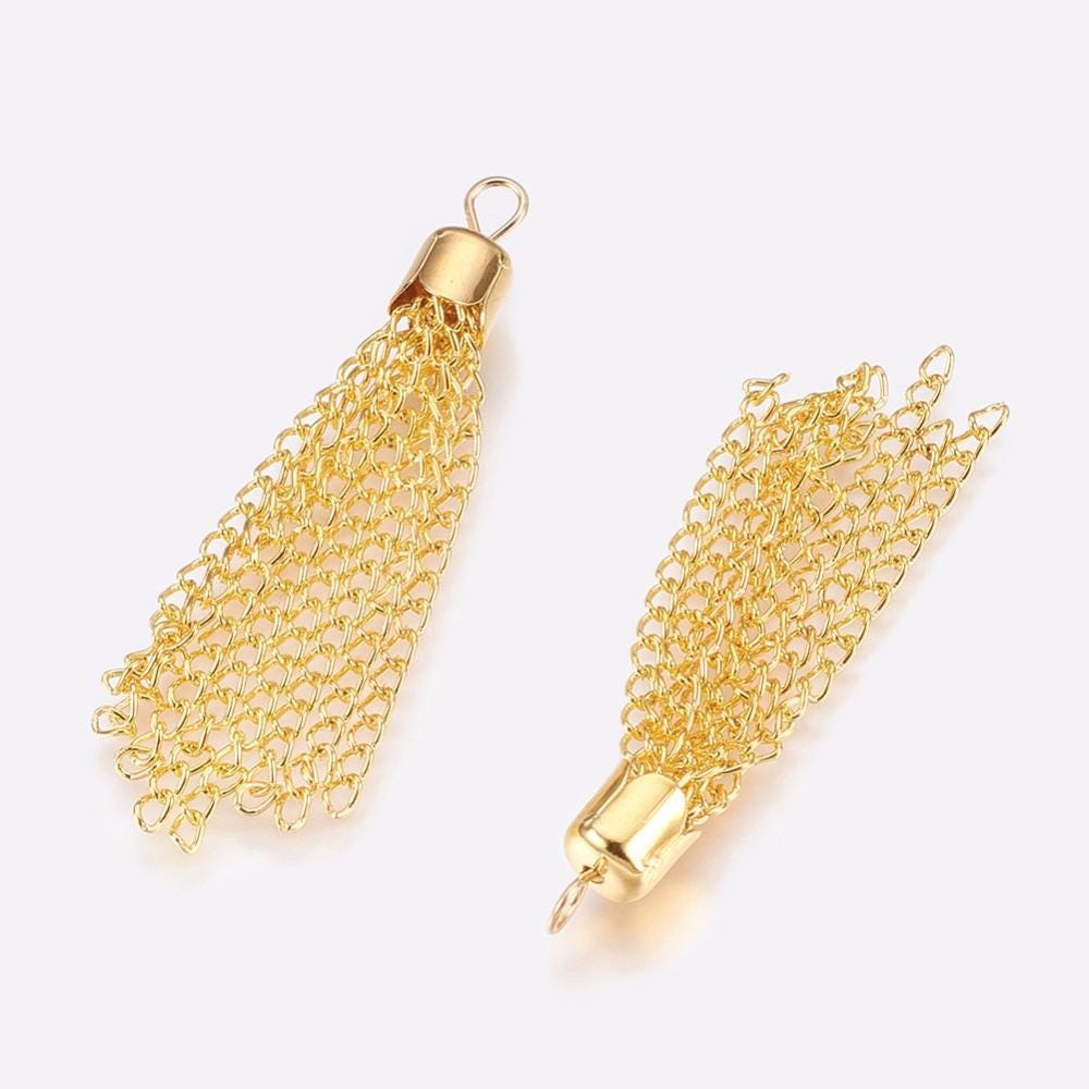 Gold Plated Iron Chain Tassel with Cap - 52x6mm - 5pcs - (B211)