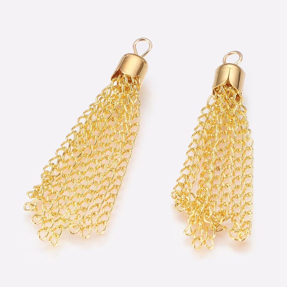 Gold Plated Iron Chain Tassel with Cap - 52x6mm - 5pcs - (B211)