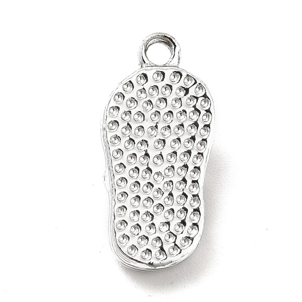 Platinum Silver Rhinestone Flip Flop Sandal Beach Charms - 4pcs - 18x9mm - (5084)
