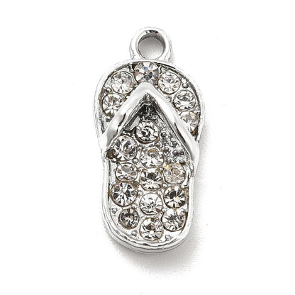 Platinum Silver Rhinestone Flip Flop Sandal Beach Charms - 4pcs - 18x9mm - (5084)