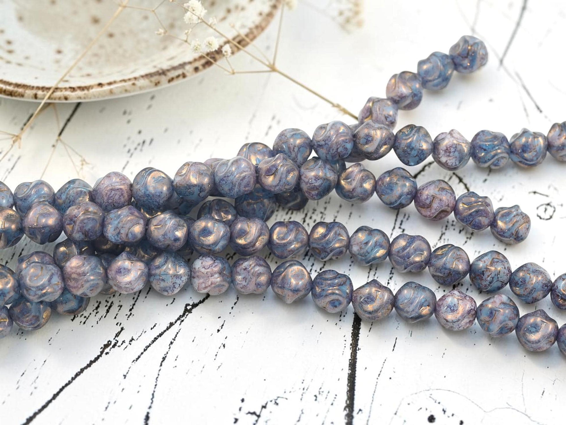 Czech Glass Round Baroque Beads - Purple Lustered Periwinkle Blue - 8mm - 15pcs - (3179)