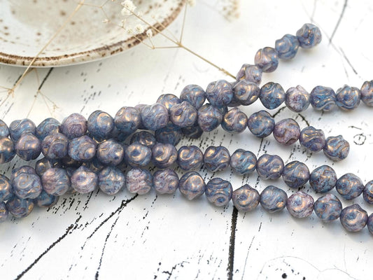 Czech Glass Round Baroque Beads - Purple Lustered Periwinkle Blue - 8mm - 15pcs - (3179)