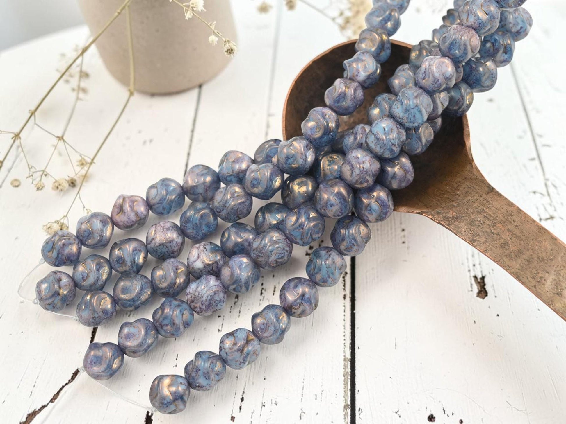 Czech Glass Round Baroque Beads - Purple Lustered Periwinkle Blue - 8mm - 15pcs - (3179)