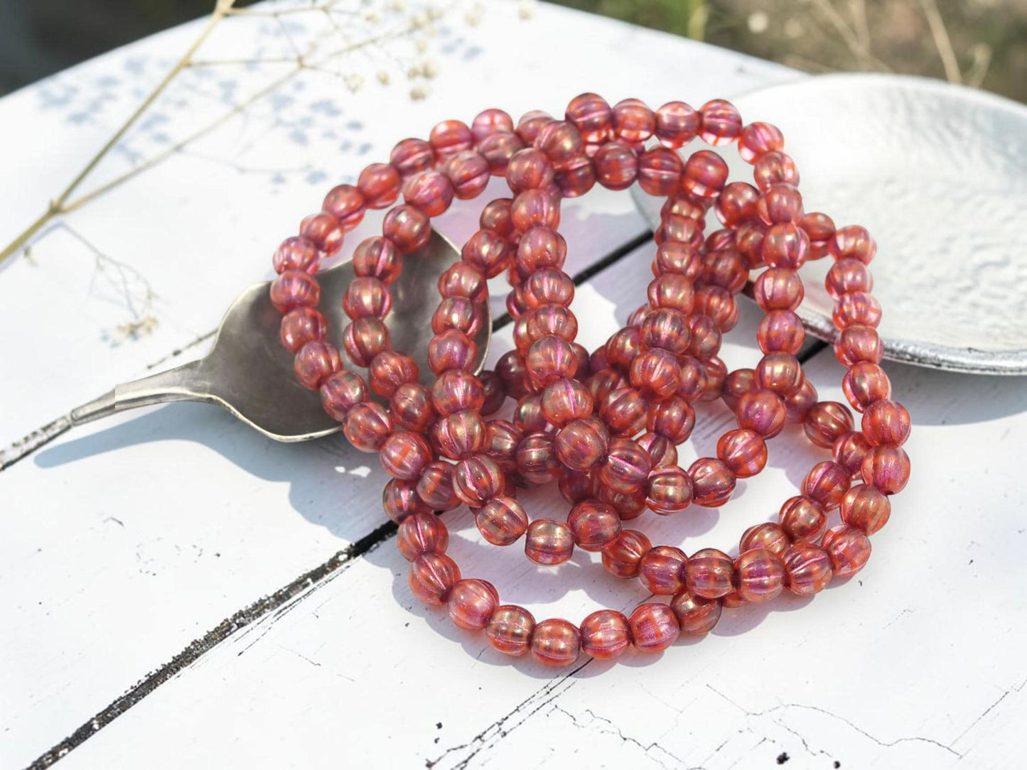 Czech Glass Large Hole Round Melon Beads - Gold Lustered Boysenberry - 6mm - 25pcs - (3466)