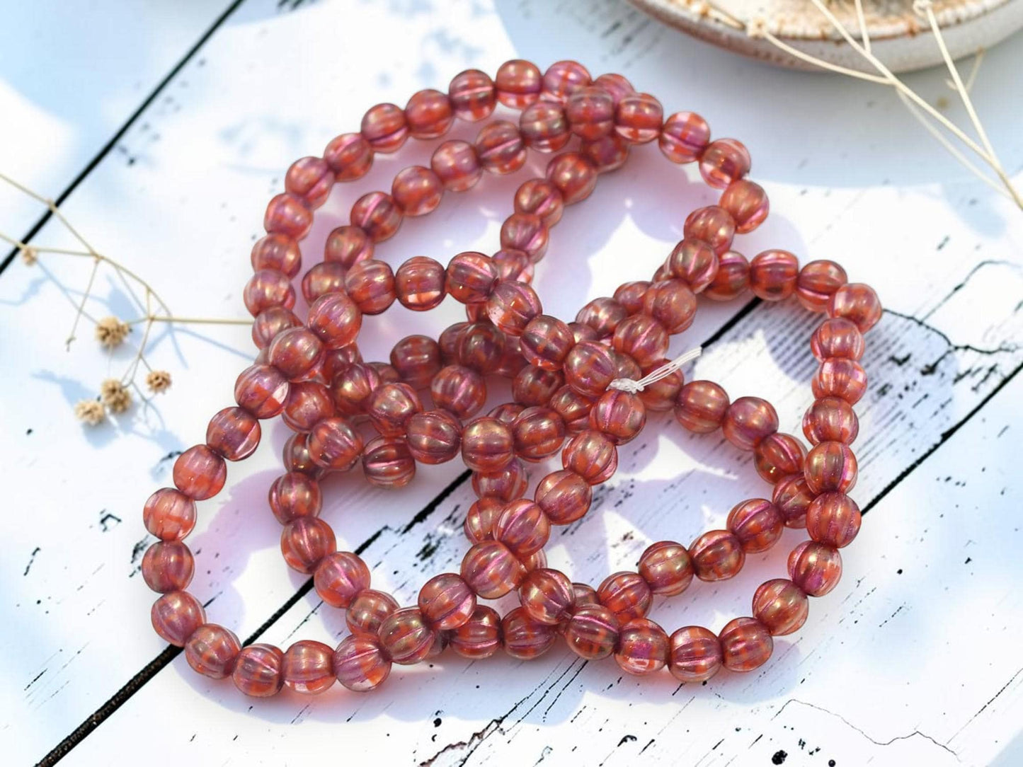 Czech Glass Large Hole Round Melon Beads - Gold Lustered Boysenberry - 6mm - 25pcs - (3466)