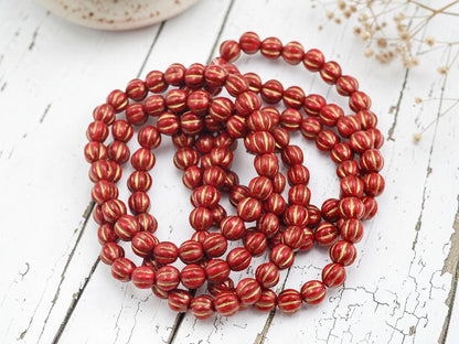 Czech Glass Beads - 6mm Beads - Melon Beads - Picasso Beads - Round Beads - 25pcs - (675)