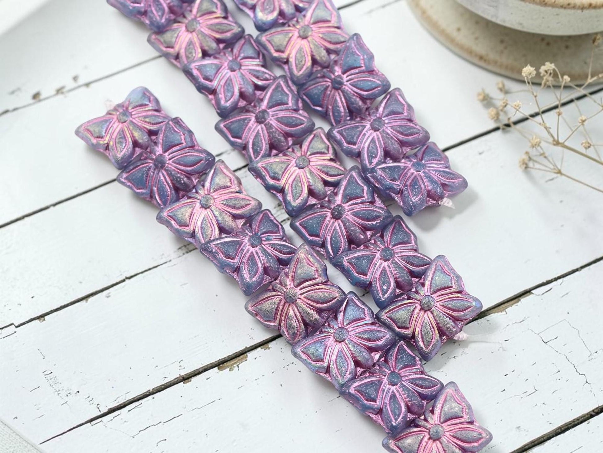 Czech Glass Butterfly Beads - Pink Washed Matte Sapphire - 15x11mm - 8pcs - (1751)
