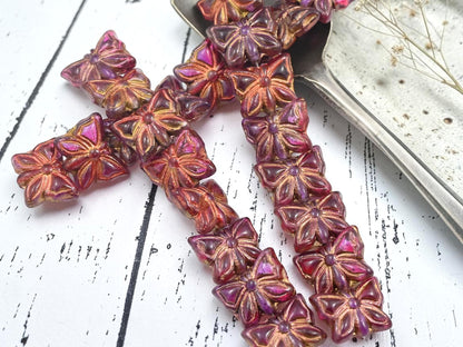 Czech Glass Butterfly Beads - Gold Washed Fuschia Amethyst - 15x11mm - 8pcs - (1868)