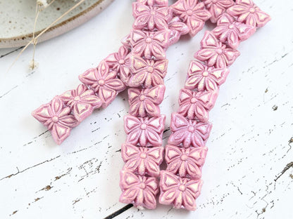 Czech Glass Butterfly Beads - Pink Washed Pink AB - 15x11mm - 8pcs - (335)