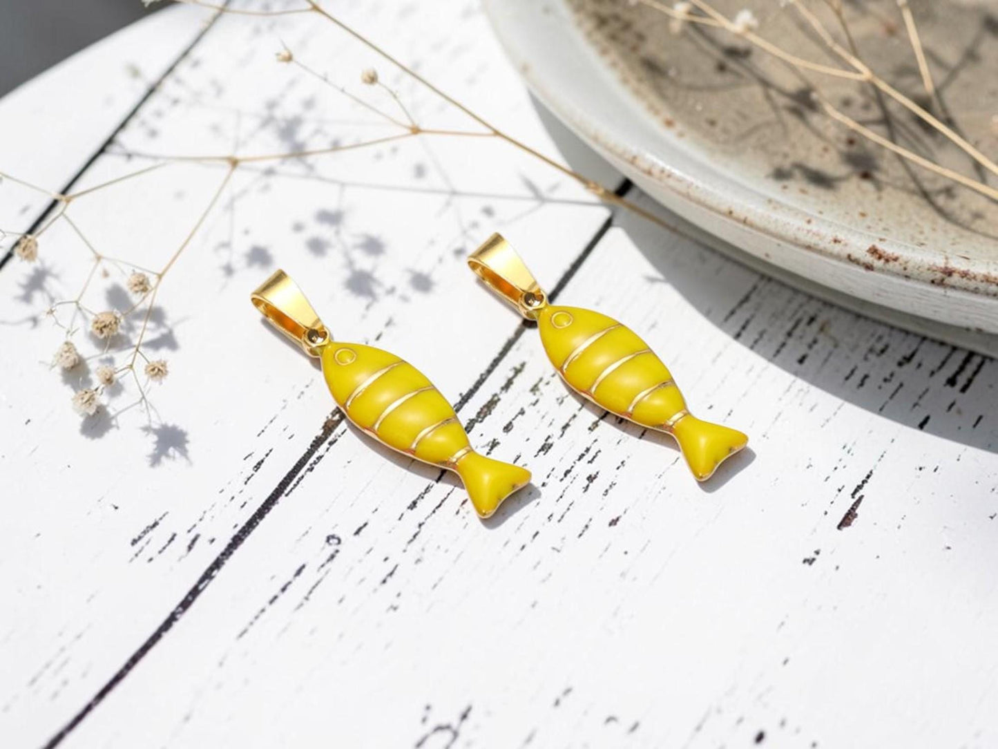 Gold Plated Stainless Steel Enamel Metal Fish Charm Pendants - 22x7mm - 2pcs - Choose Your Color