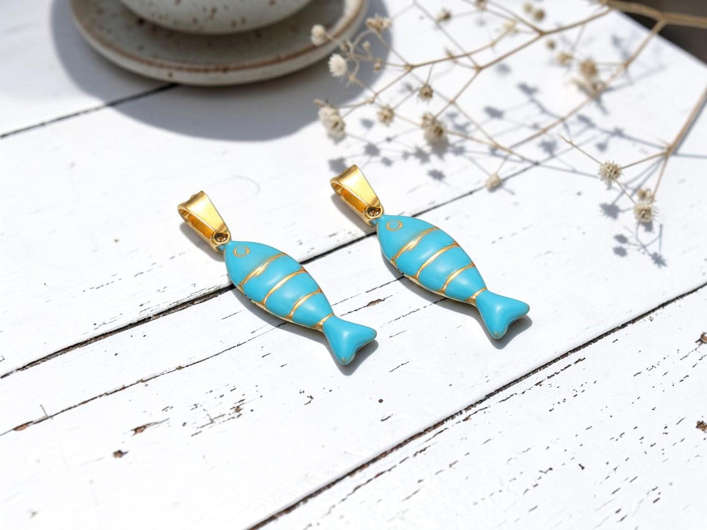 Gold Plated Stainless Steel Enamel Metal Fish Charm Pendants - 22x7mm - 2pcs - Choose Your Color