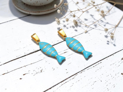 Gold Plated Stainless Steel Enamel Metal Fish Charm Pendants - 22x7mm - 2pcs - Choose Your Color
