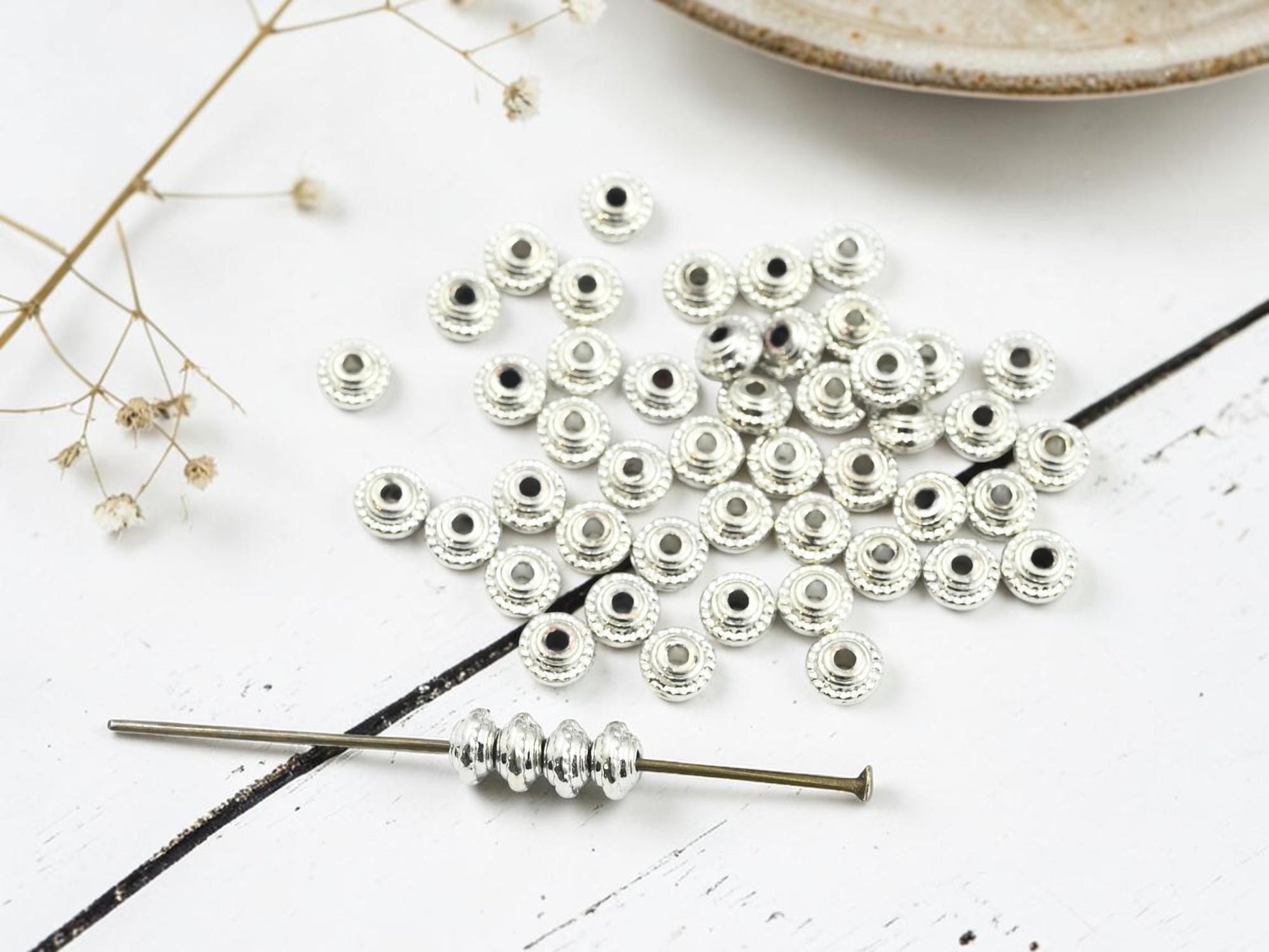 Metal Beads - Silver Spacers - Platinum Beads - Silver Spacer Beads - Metal Spacer Beads - 5x3mm - 50pcs - (A511)