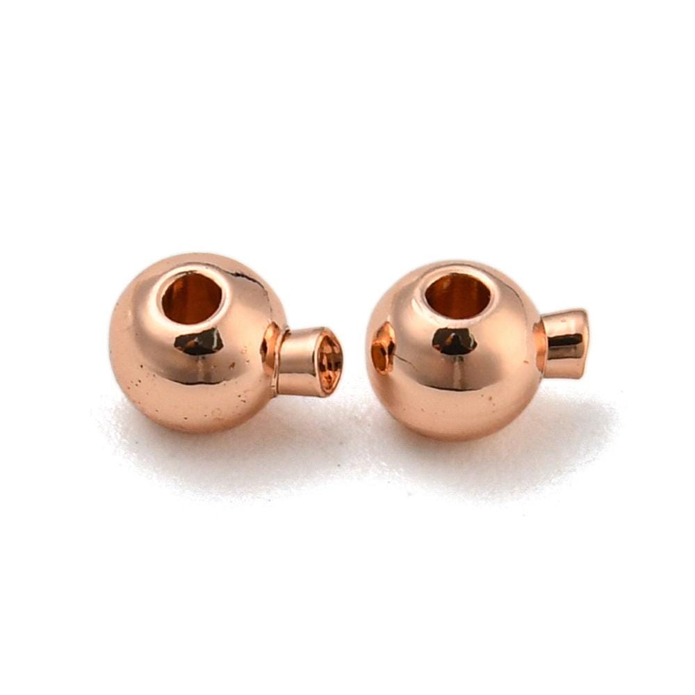 One Touch Crimp Beads - Rose Gold Crimps - Stopper Beads - Rose Gold Jewelry Findings - 5x4mm- 50pcs - (2701)