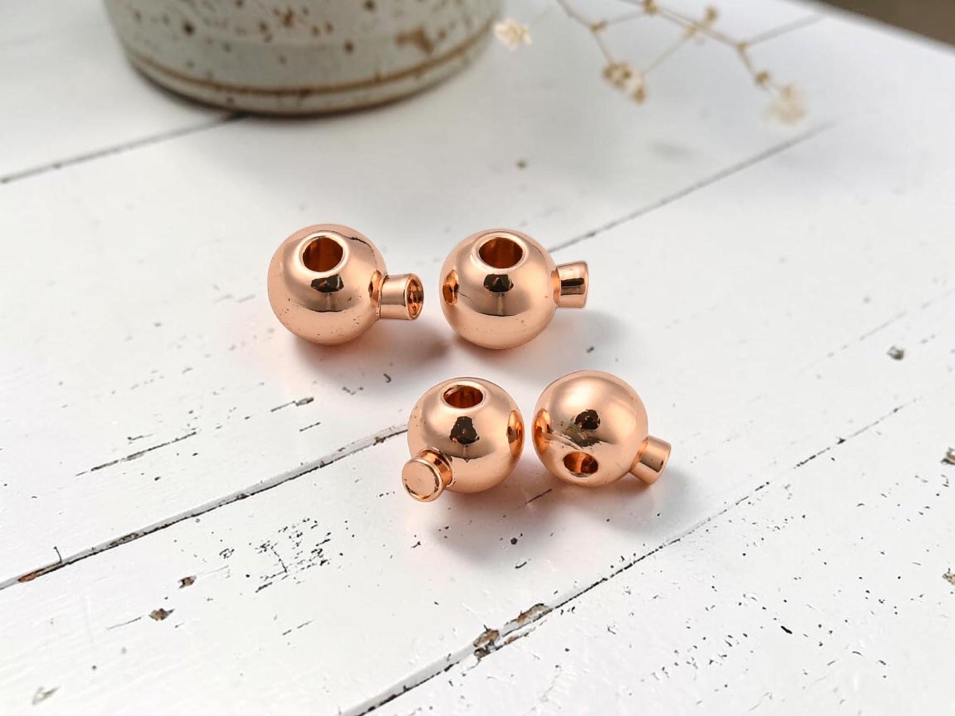 One Touch Crimp Beads - Rose Gold Crimps - Stopper Beads - Rose Gold Jewelry Findings - 5x4mm- 50pcs - (2701)