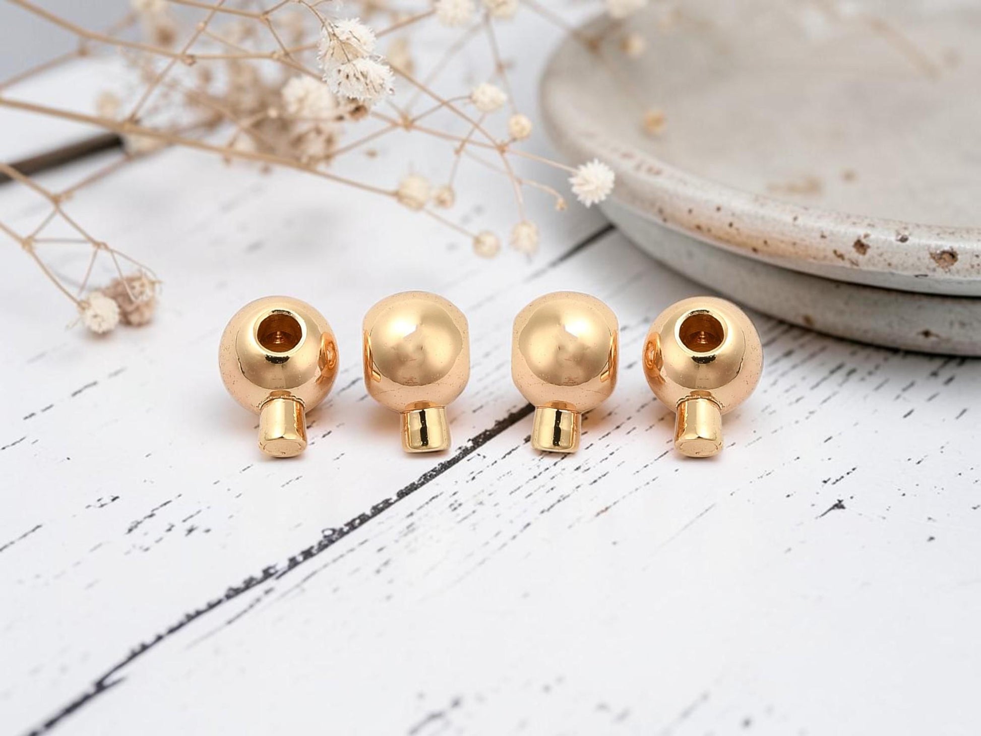 One Touch Crimp Beads - Gold Crimps - Stopper Beads - Gold Jewelry Findings - 18k Gold - 4x3mm- 50pcs - (3758)