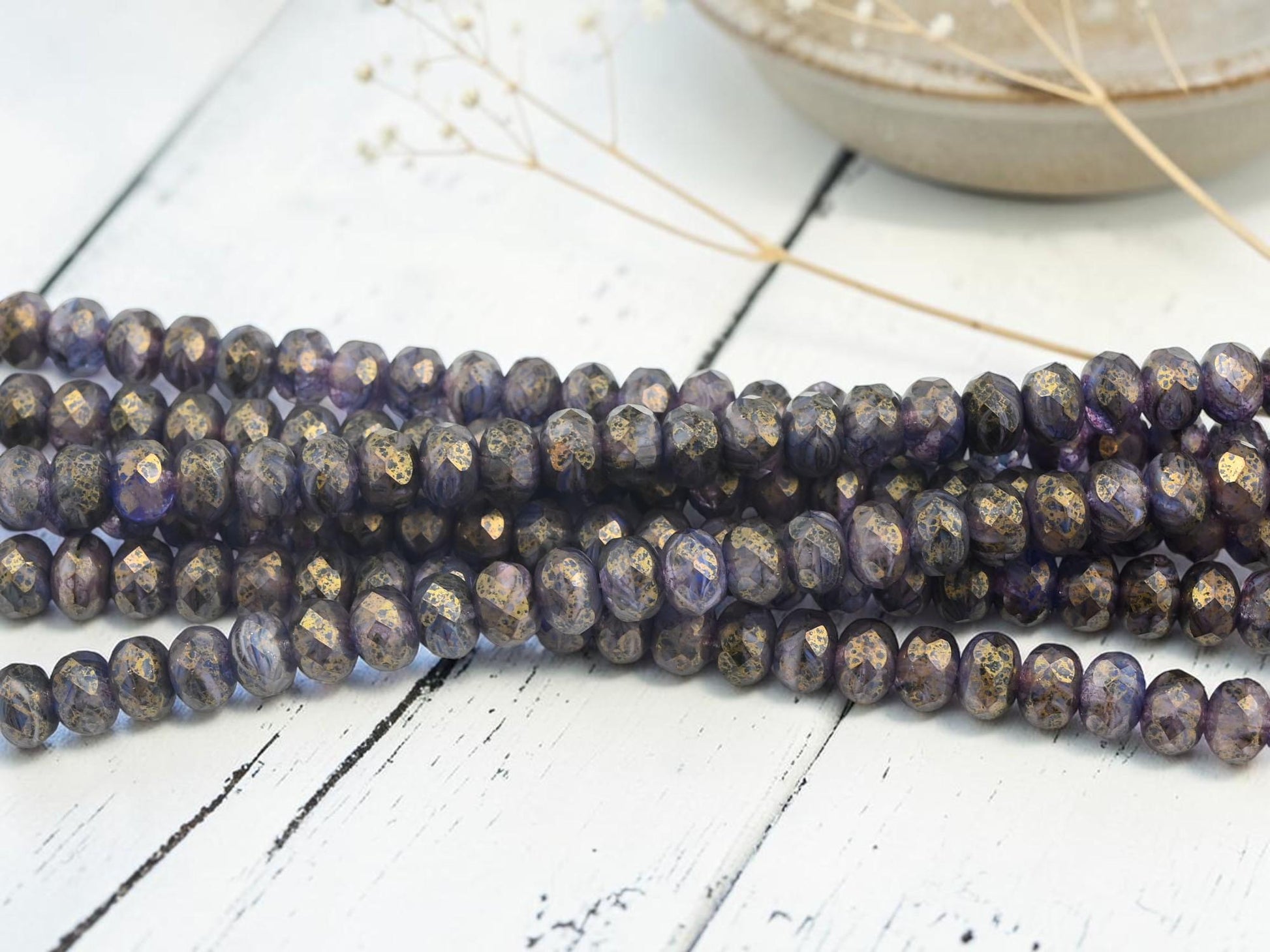 Czech Glass Faceted Fire Polished Rondelle Donut Beads - Matte Blue Amethyst - 6x8mm - 25pcs - (A676)