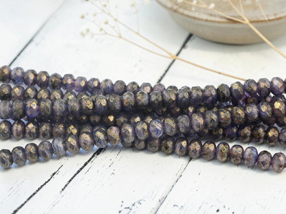 Czech Glass Faceted Fire Polished Rondelle Donut Beads - Matte Blue Amethyst - 6x8mm - 25pcs - (A676)
