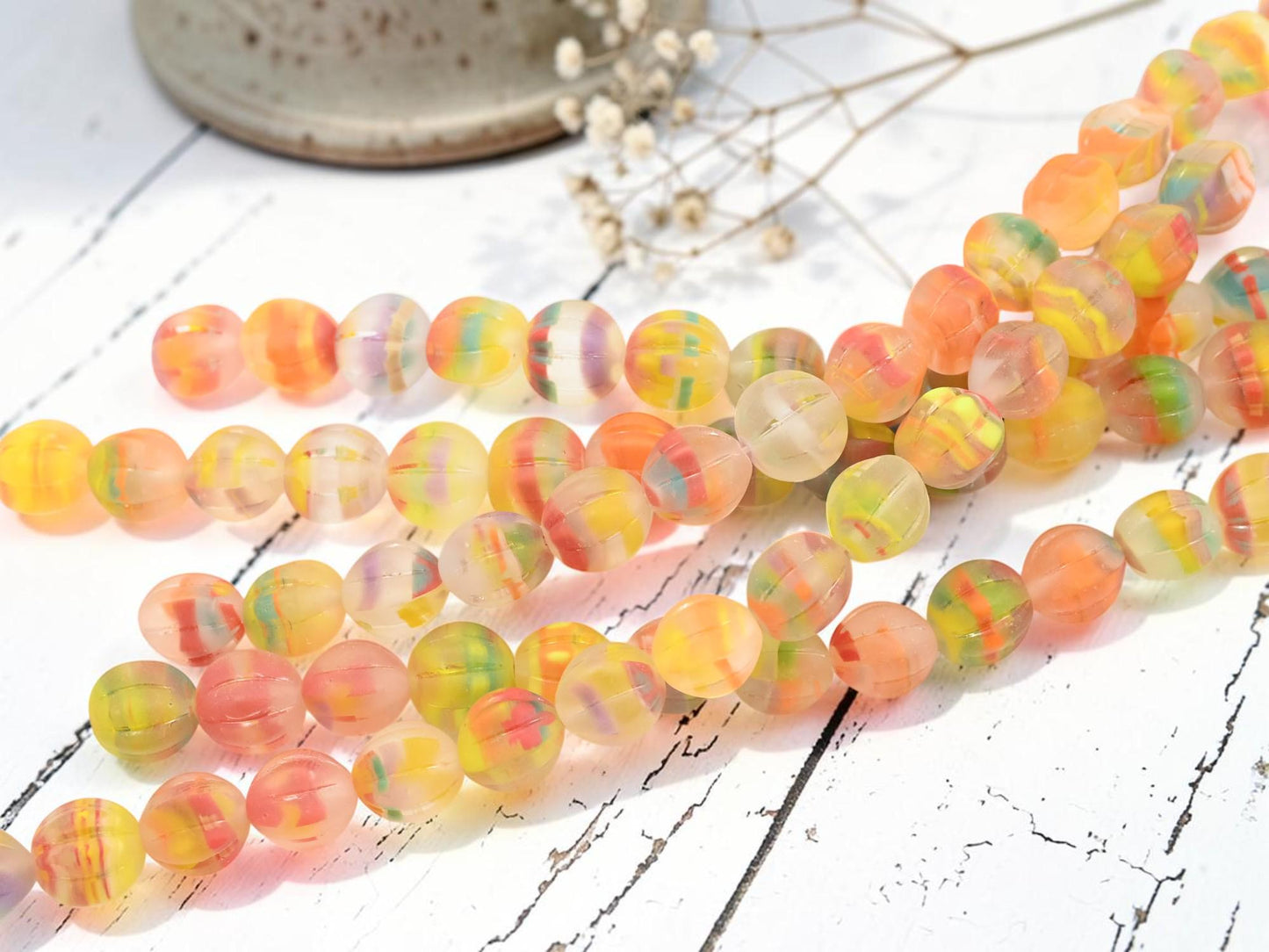 Czech Glass Round Melon Beads - Matte Summer Party Blend - 10mm - 15pcs - (B103)