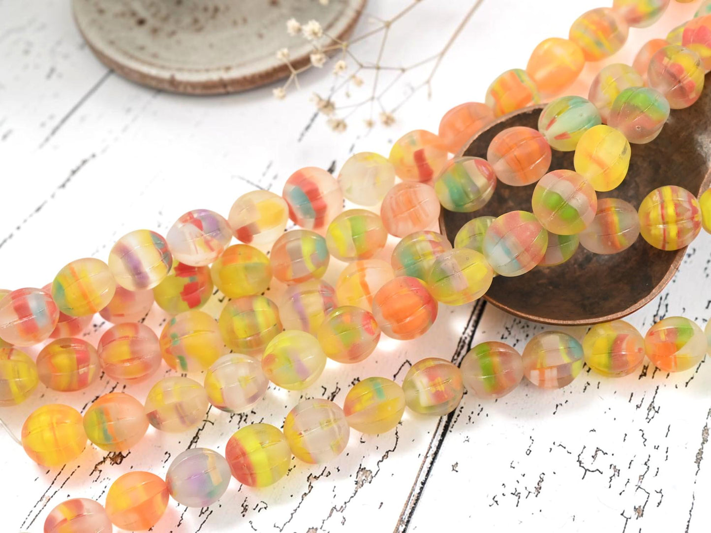 Czech Glass Round Melon Beads - Matte Summer Party Blend - 10mm - 15pcs - (B103)