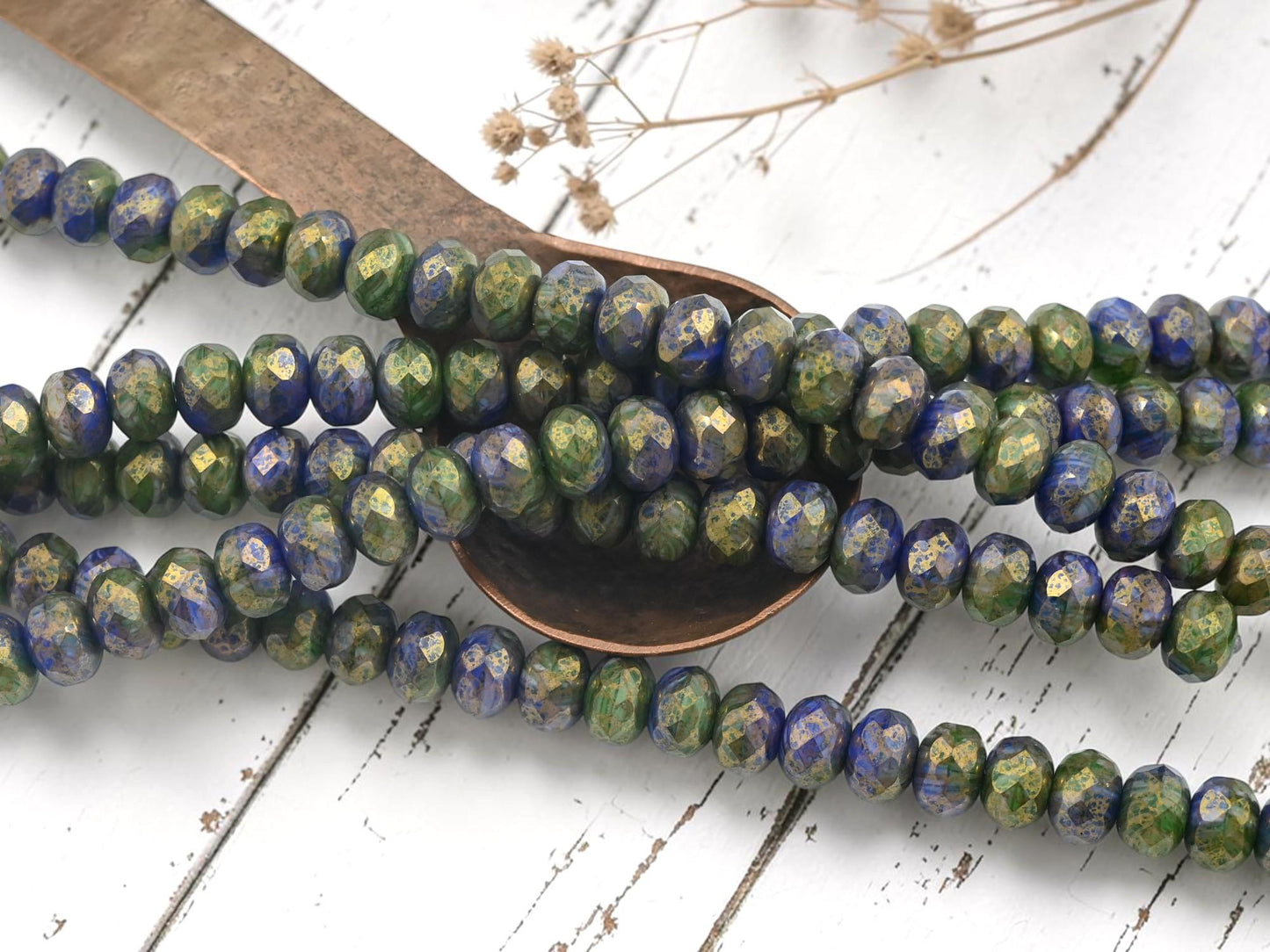 Czech Glass Faceted Fire Polished Rondelle Donut Beads - Bronzed Indigo Olive - 6x8mm - 25pcs - (B299)