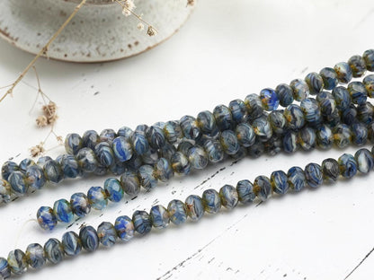 Czech Glass Faceted Fire Polished Rondelle Beads - Matte Blue Crystal Picasso - 6x8mm - 25pcs - (B117)