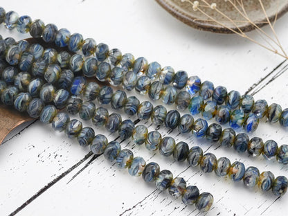 Czech Glass Faceted Fire Polished Rondelle Beads - Matte Blue Crystal Picasso - 6x8mm - 25pcs - (B117)