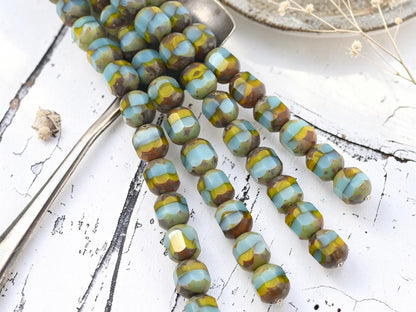 Czech Glass Faceted Cathedral Beads - Blue Turquoise Goldenrod Picasso - 10mm - 12pcs - (2471)