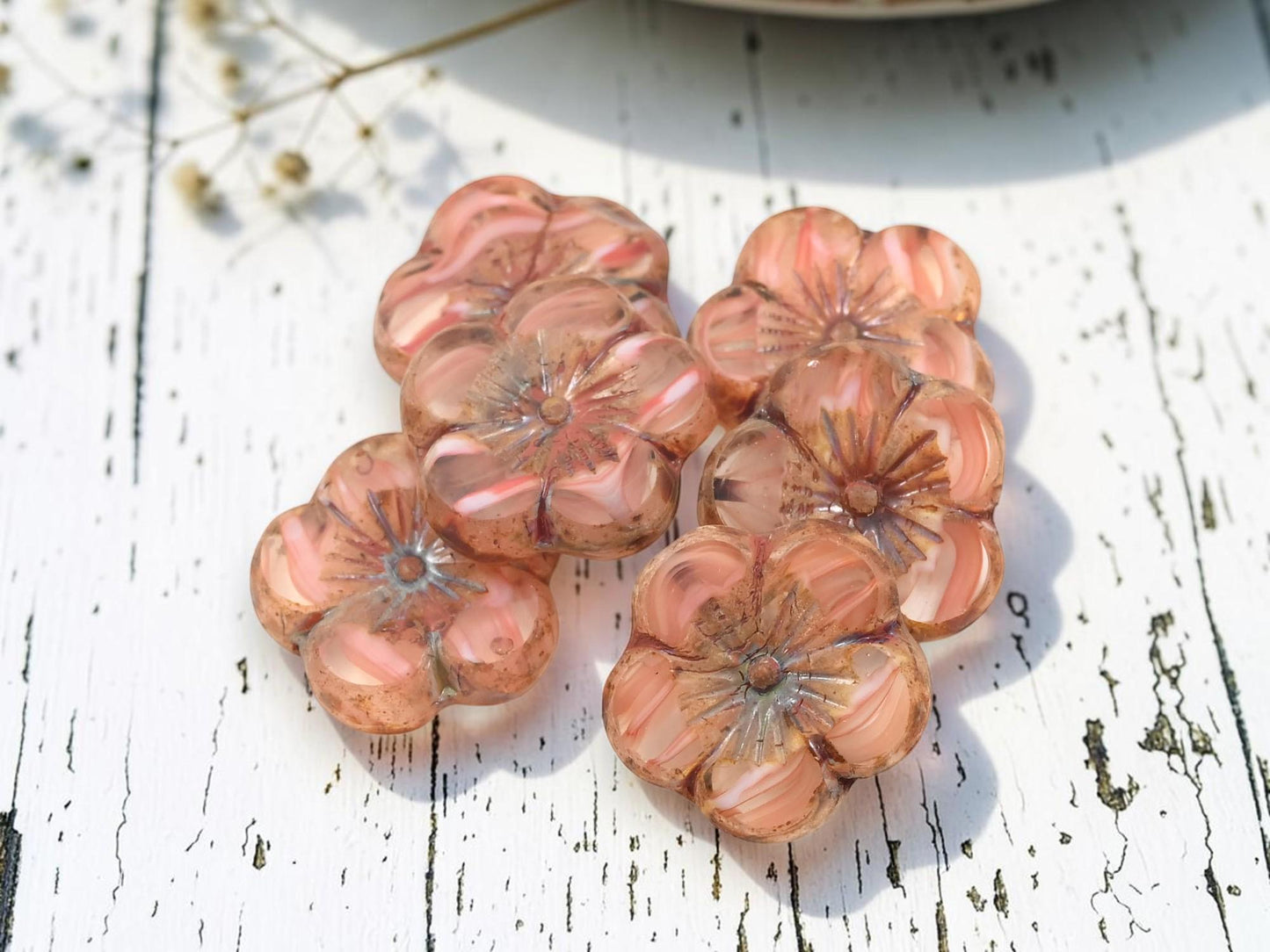 Czech Glass Table Cut Hawaiian Hibiscus Flower Beads - Pink Crystal Picasso - 21mm - 2pcs - (2279)