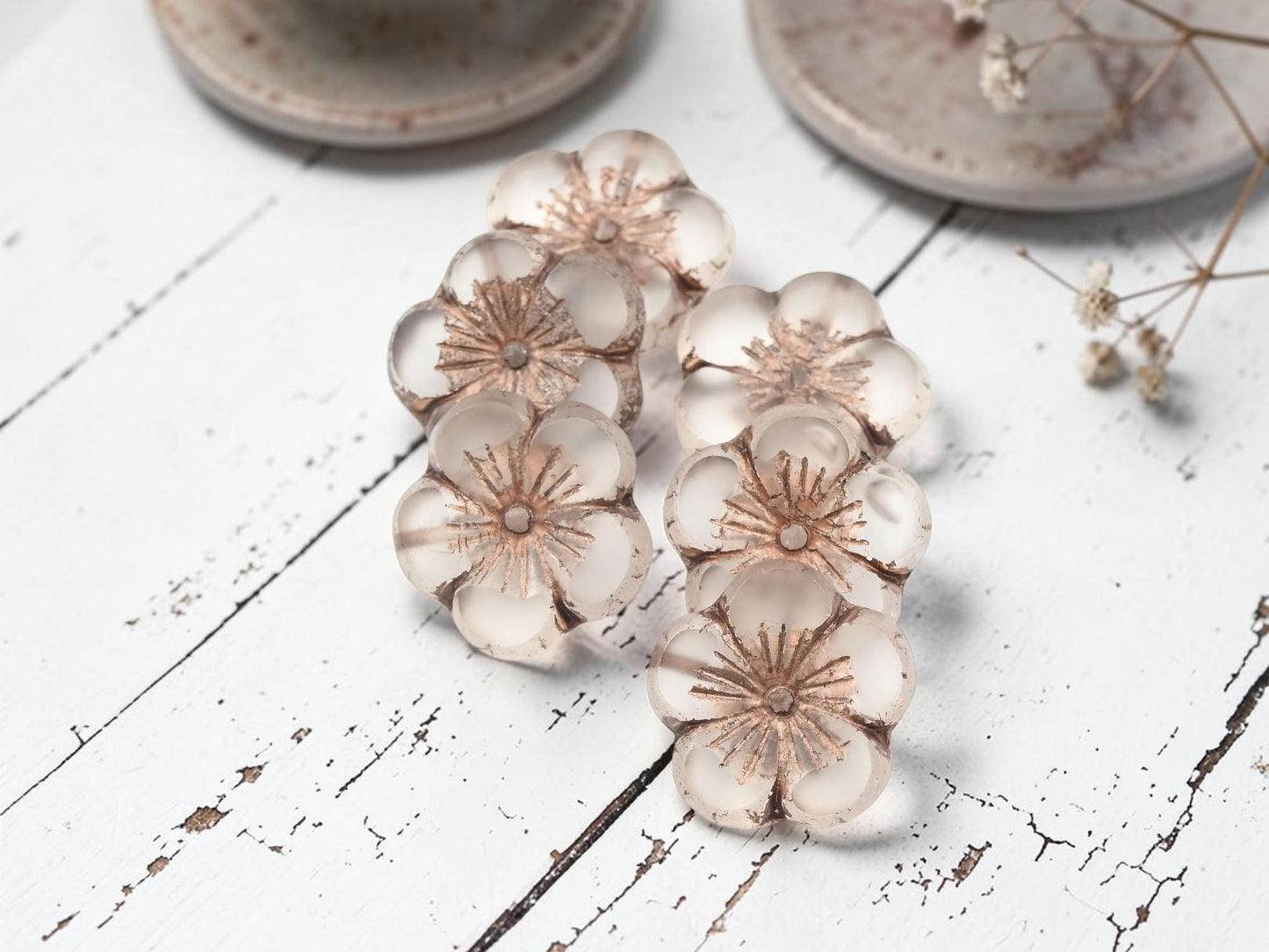 Czech Glass Table Cut Hawaiian Hibiscus Flower Beads - Bronze Washed Crystal - 21mm - 2pcs - (3246)