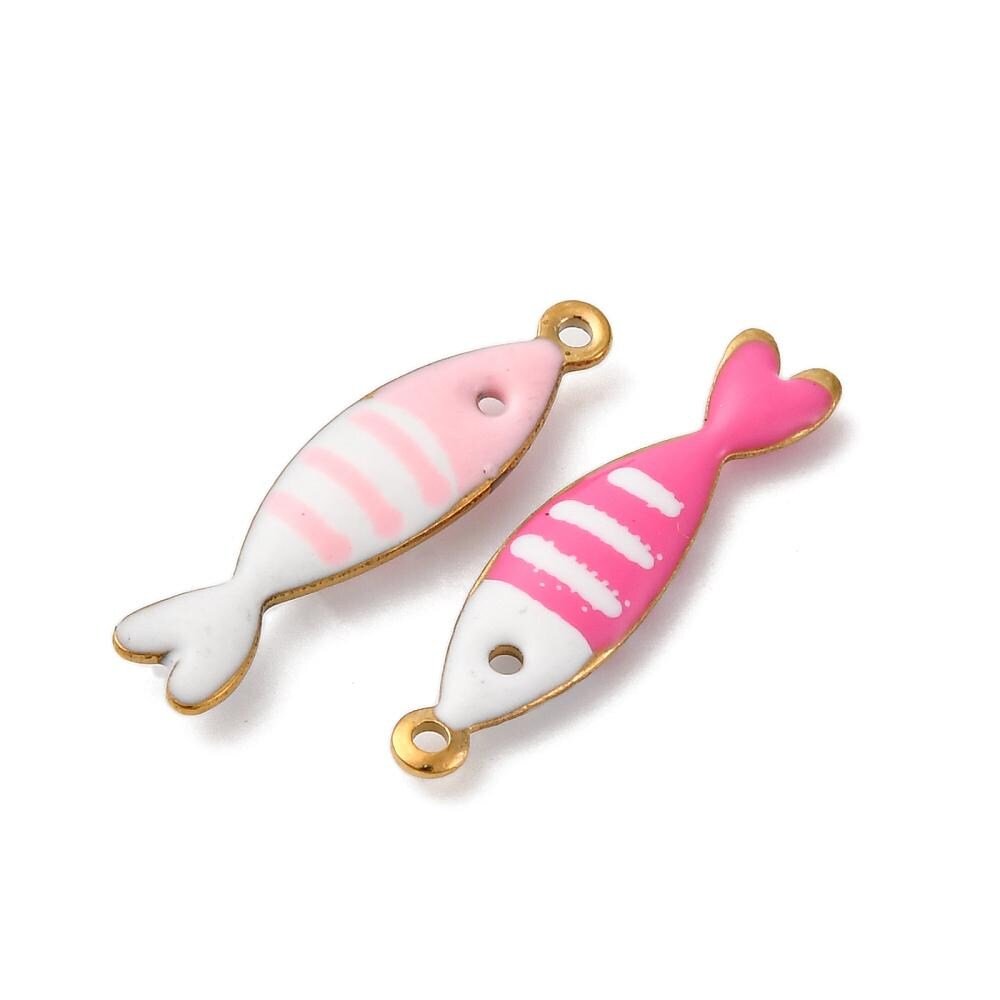 Gold Plated Stainless Steel Enamel Metal Fish Charms - 18x5mmn - 10pcs - (1150)