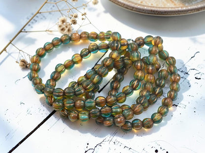 Czech Glass Large Hole Round Melon Beads - Copper Washed Teal Topaz Mix - 6mm - 25pcs - (3427)