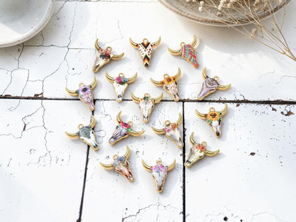 Metal Charms - Bohemian Charms - Cow Charms - Floral Charms - Enamel Charms - Tau Cow - 15pcs - 22x21mm - (5907)