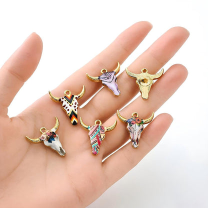 Metal Charms - Bohemian Charms - Cow Charms - Floral Charms - Enamel Charms - Tau Cow - 15pcs - 22x21mm - (5907)